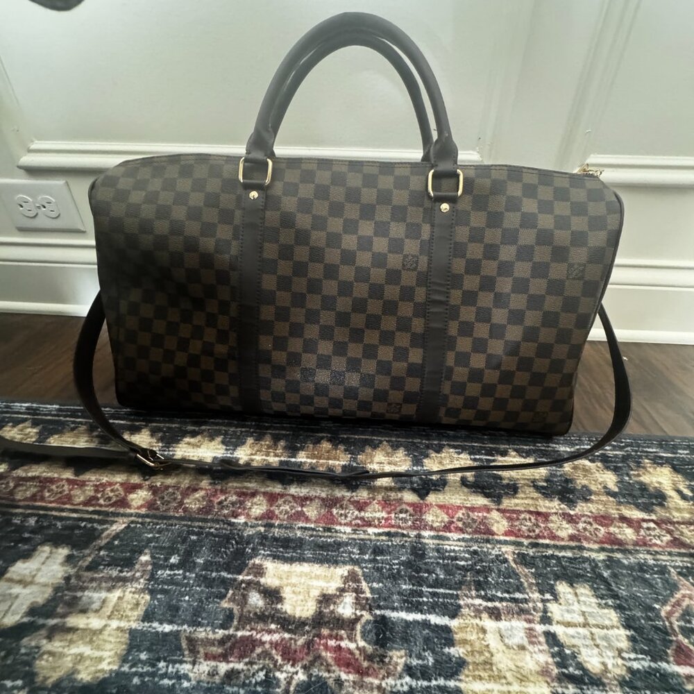 Large Duffel Top Handle With Crossbody Strap Brown Check LV - Picture 6 of 10